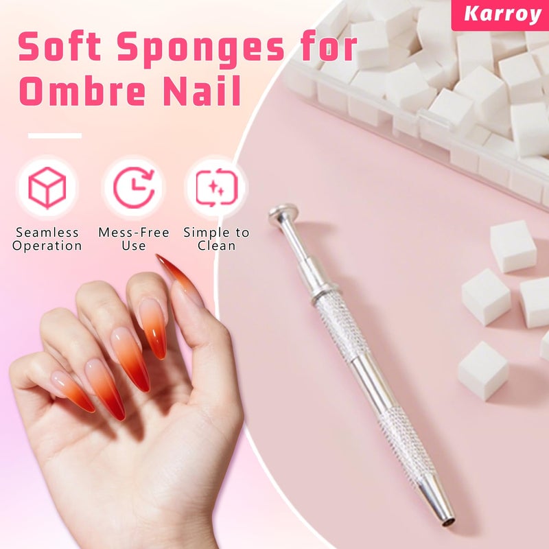 Karroy 100pcs Sponges with Grabber and Nail Art Brushes, Nail Tools Set for Ombre Gradient Nail Gel Painting Gel Kit Multifunctional Nail Brushes for Nail Design (Brushes Grabber Sponges) - Image 2